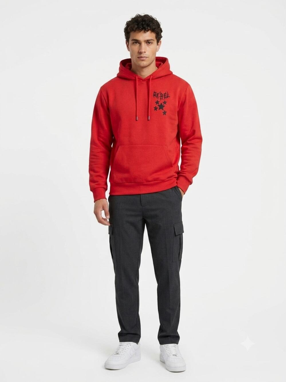 Rebel Vengeance Hoodie Mens M Bright Red Fleece Red Star Graphic Kangaroo Pocket